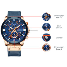 CURREN 8346 Men's Quartz Watch 3ATM Big Dial Chronograph Leather