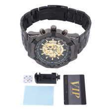 (Black Gold) Luminous Watch Skull Hollow Stainless Steel Fashion Wrist Watch