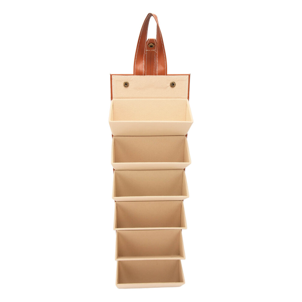 Brown Travel Sunglasses Organizer Case 6 Slot Foldable Pu Leather