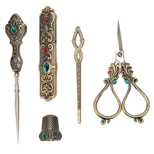 5pcs Embroidery Scissors Kit Alloy Vintage with Thimble Threader