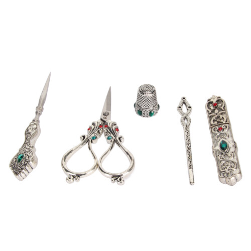 5pcs Embroidery Scissors Kit Alloy Thread Scissors Vintage Silver 2