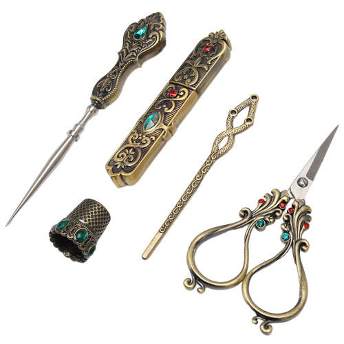5pcs Embroidery Scissors Kit Alloy Vintage with Thimble Threader 1