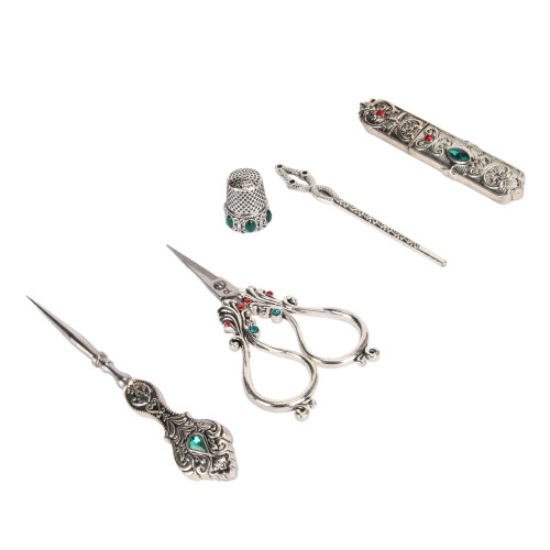 5pcs Embroidery Scissors Kit Alloy Thread Scissors Vintage Silver 1