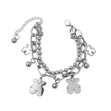 Double Layered Hollow Bear Pendant Bracelet Stainless Steel Beaded