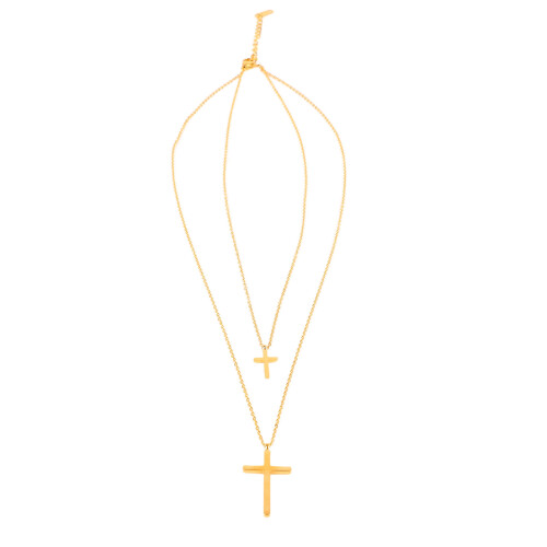 Cross Necklace Titanium Steel Double Layer Glossy Gold