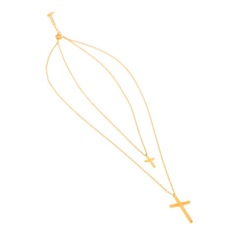 Cross Necklace Titanium Steel Double Layer Glossy Gold 2