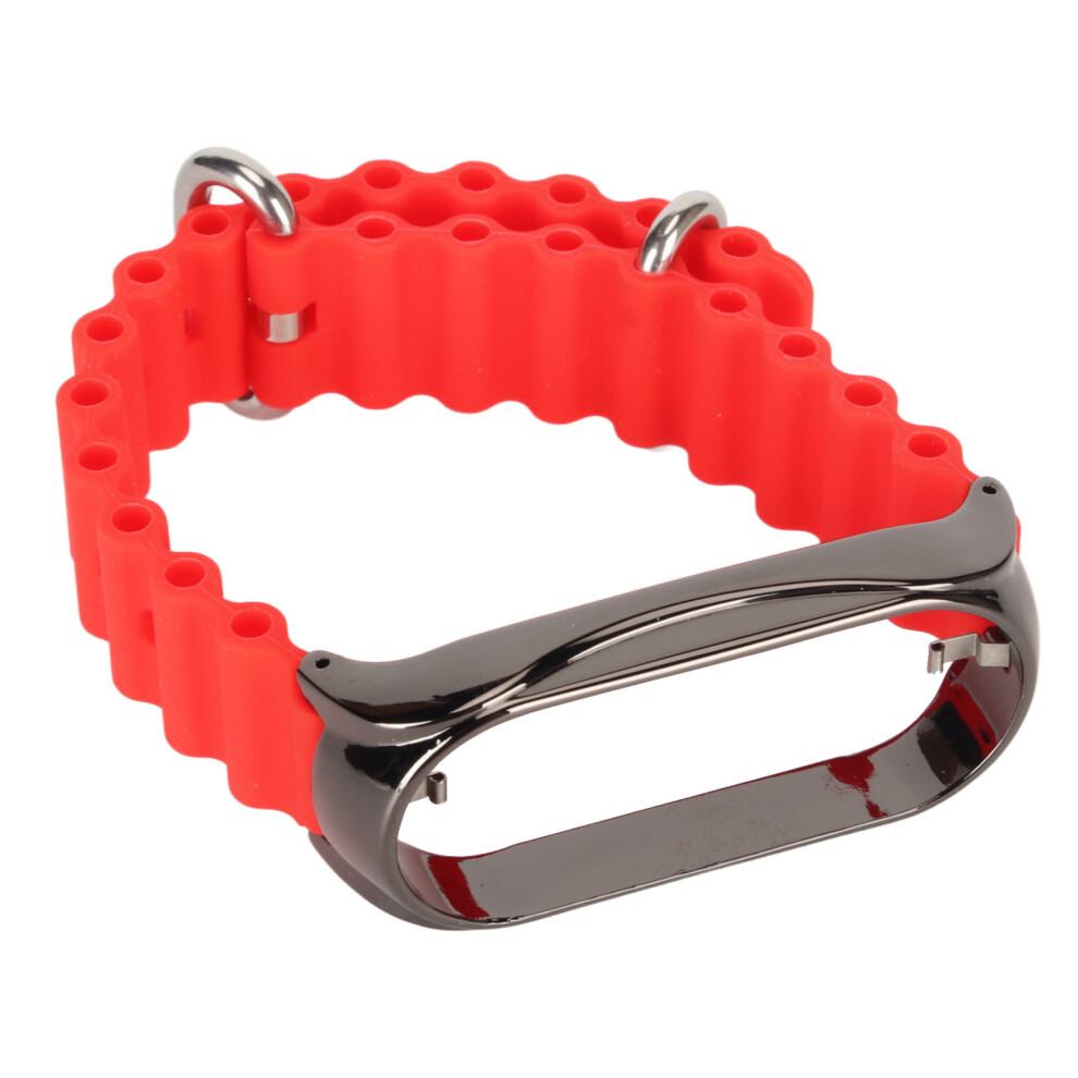 (Red) Silicone Watch Strap Stainless Steel Bumper For Mi Band 7 Red 667859195747