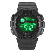 Men Dual Time Sports Watch Waterproof PU Strap Digital Stopwatch Alarm