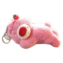 (Bear Lying On Their Stomach) Bear Key Chain Bag Pendant Cute Plush Ornament Decoration Pink