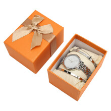 3pcs Women Watch Rhinestone Bracelet Set Silver Waterproof Timepiece