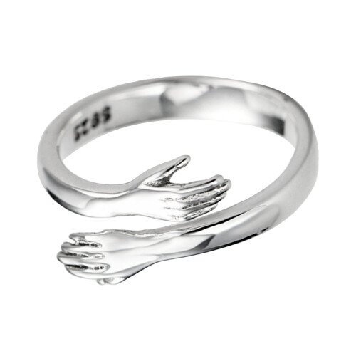 (White Gold) 925 Silver Hug Ring Adjustable Open Ring White Gold 2