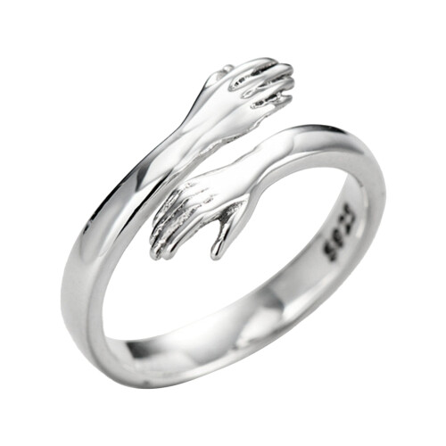 (White Gold) 925 Silver Hug Ring Adjustable Open Ring White Gold 1