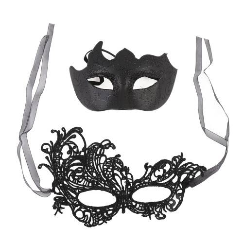 (Black) 2x Glitter Halfmasker Goud Voor Feest
