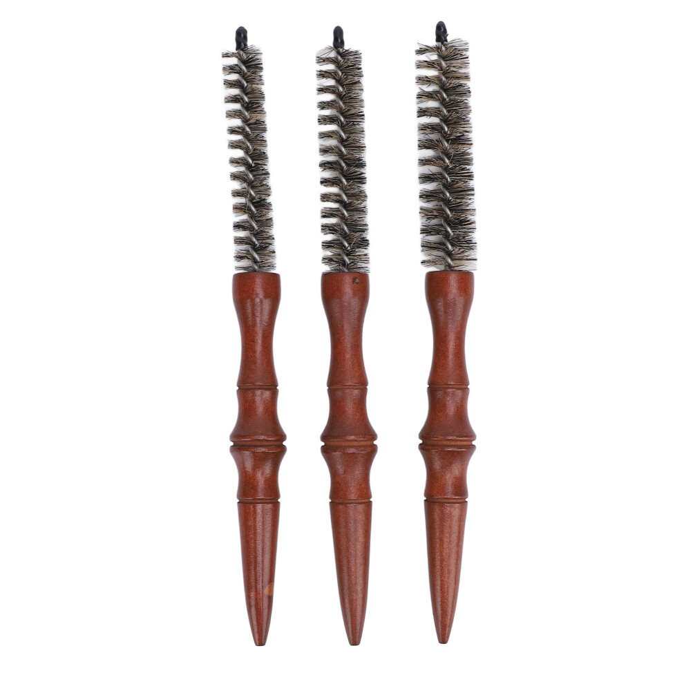 Unisex 3 Pcs Round Comb For Thin Hair Wooden Handle Spiral Styling Brush