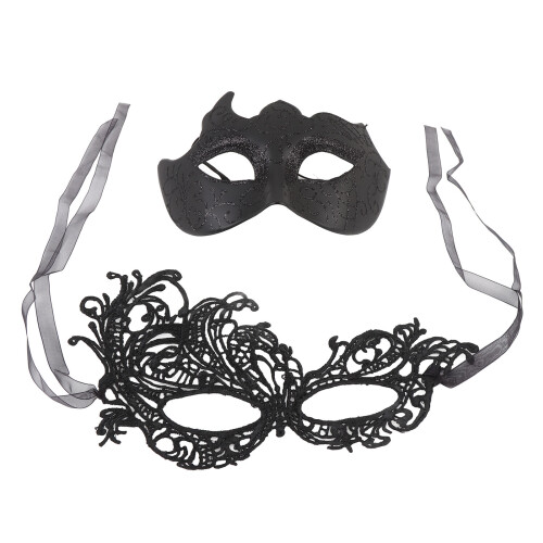 (Black) 2x Glitter Halfmasker Goud Voor Feest 2
