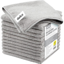Delka Microfibre Cleaning Cloths Multi Purpose Ultra Soft Lint Free Reusable Streak free for Glass Windows and Electronics (Grey,12 Pack)