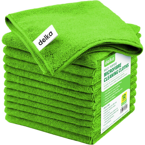 Microfibre Cleaning Cloths (Green,12 Pack)