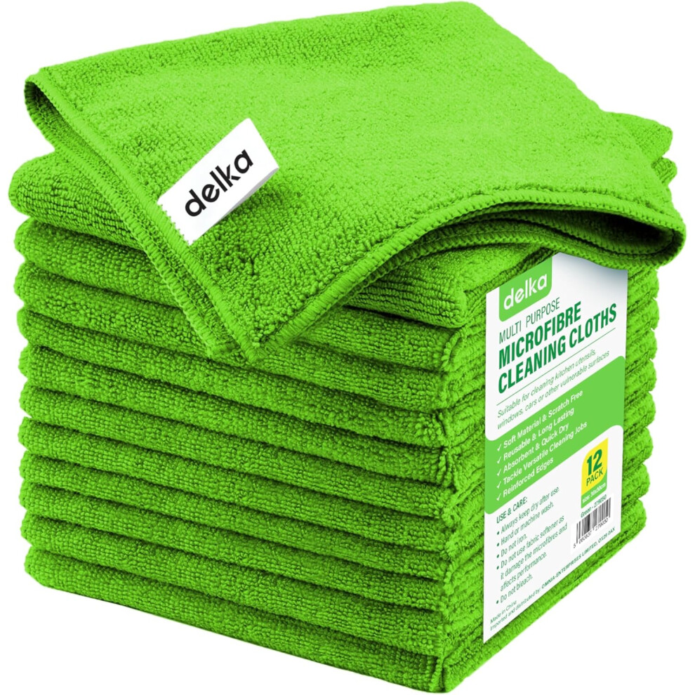 Microfibre Cleaning Cloths (Green,12 Pack)-image-OPC-PMMDWD7-NEW