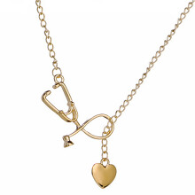 Stethoscope Heart Pendant Golden Alloy Fashionable Jewelry for Dating
