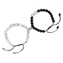 2pcs Couple Bracelet Set Turquoise Magnetic Beaded Bracelet for Dating