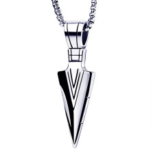 (Silver) Men Arrowhead Necklace Stainless Steel Vintage Polished Black Pendant
