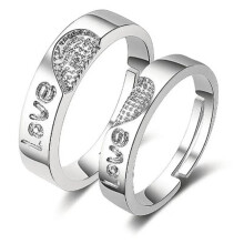 White Copper Couple Rings Adjustable Zirconia Wedding Jewelry