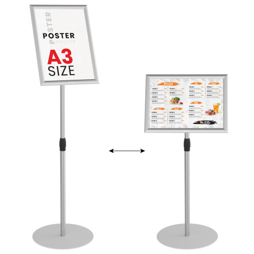 Snap Frame Information Stand - SILVER Aluminium Frame - A3 size