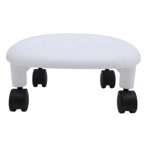 (White) Low Rolling Stool with Wheels Ergonomic Short Seat White 1
