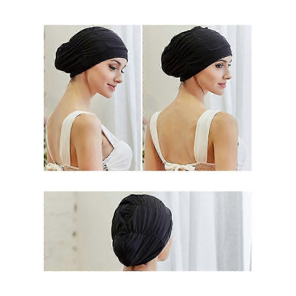 Kikidex (As Show, One Size) 8 Pack High Stretch Swimming Cap One Size Solid Color Printing Long Hair Sports Pool Cap Nylon Band