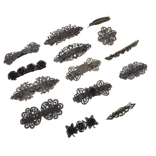 14x Bronze-Blumen-Haarclips Legierung Hochzeit 1