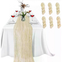 Pack of 6 hand-dyed table runners, beige, 90x300 cm, Boho Rustic, made of polyester, tulle, burlap, soft & wrinkled