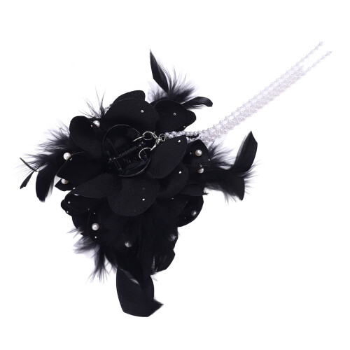 Zwarte Bloem Ketting Tassel Klip 1
