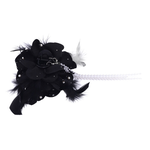 Zwarte Bloem Ketting Tassel Klip 2
