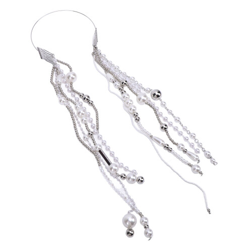 Beaded Tassel Faux Pearl Chain Headband 2