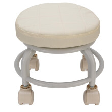 Niedriger Hocker mit Rollen, PU-Leder, rund, Beige