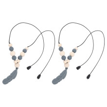 (Dark Gray) 2pcs Sensory Necklace Soft Silicone Chew Feather Pendant Dark Gray