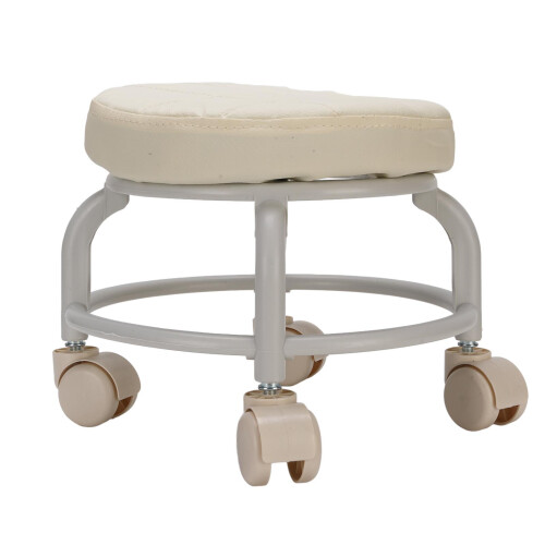 Niedriger Hocker mit Rollen, PU-Leder, rund, Beige 1