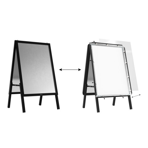 B2 size, double-sided, snap frame A-board in a black aluminium frame 2