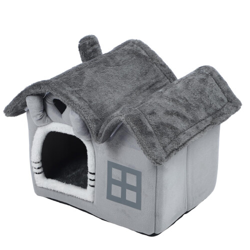 (S) Doppeldach-Hundehütte mit waschbarem Kissen S 1
