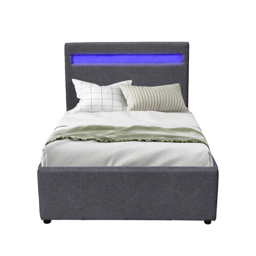 Comfy Living (3ft Single, Dark Grey) Modern Fabric Ottoman Gas Lift Bed Frame With LED 1
