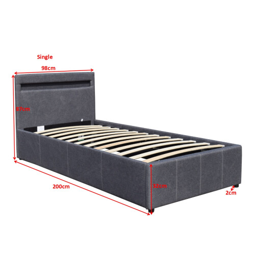 Comfy Living (3ft Single, Light Grey) Modern Fabric Ottoman Gas Lift Bed Frame With LED 2
