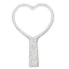 White Handheld Rhinestone Mirror High Definition Heart Shaped