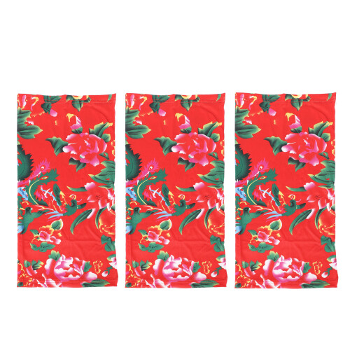 3pz Bandana Collo Stampata Fiore Rosso Antisole