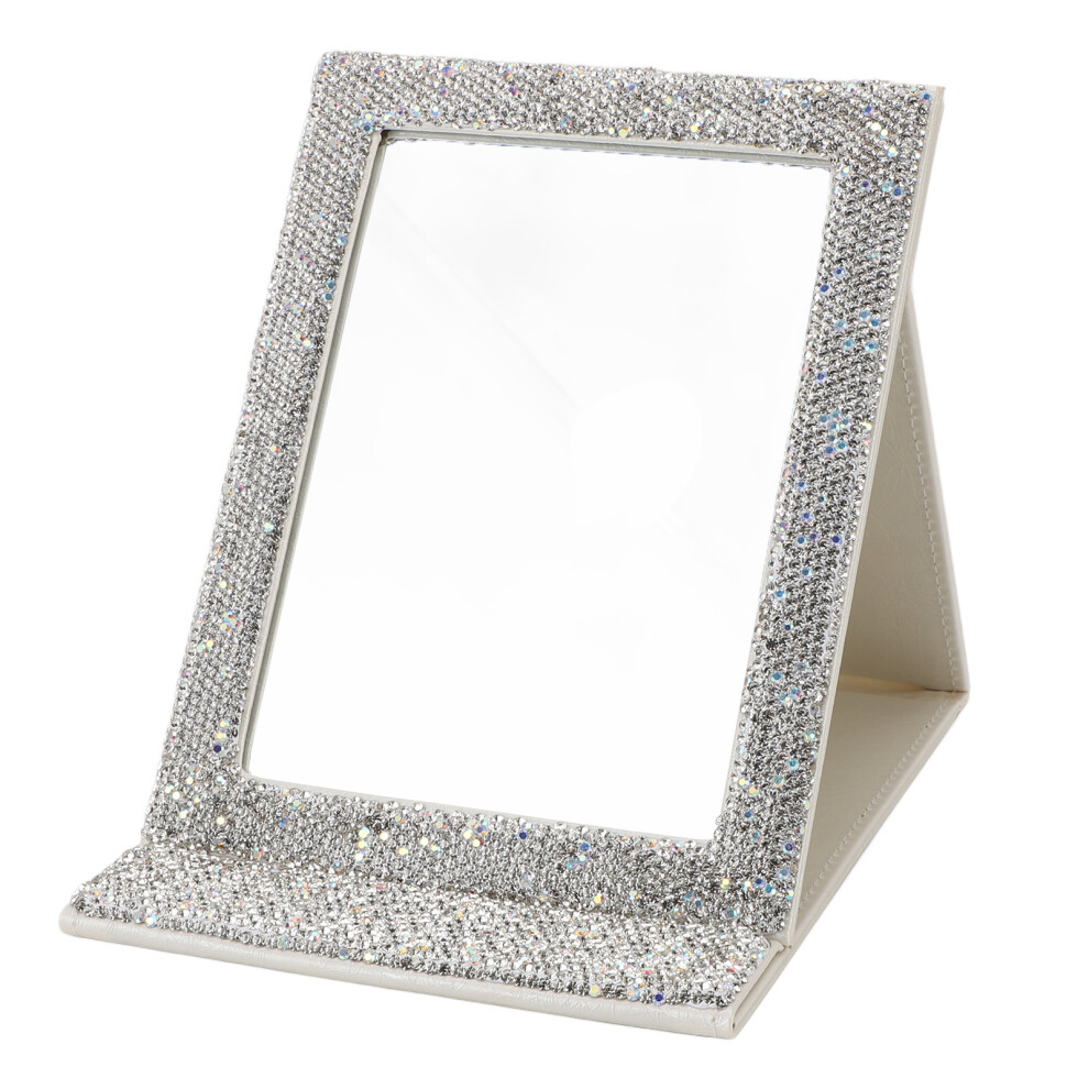 White Folding Cosmetic Mirror Hd Rhinestone Portable Makeup Mirror