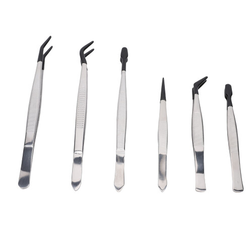 6Pcs RVS Pincet Rubberen Kop Multifunctioneel
