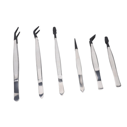 6Pcs RVS Pincet Rubberen Kop Multifunctioneel 2