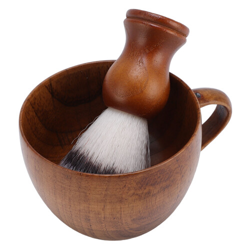 Set 2 Pennelli Barba Nylon Ciotola Legno 2