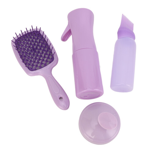 4-tlg. Haarbürsten-Set mit Sprühflasche Lila 1
