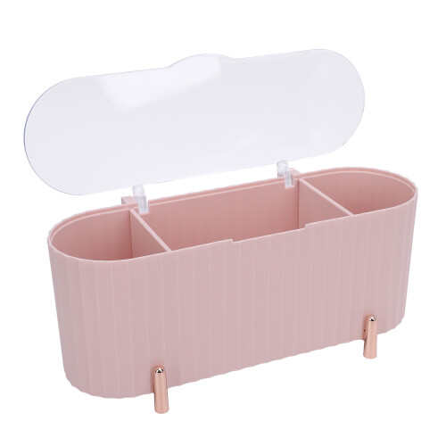 (Pink) Cotton Swabs Organizer 3 Grids Dispenser Dust Resistant White 2