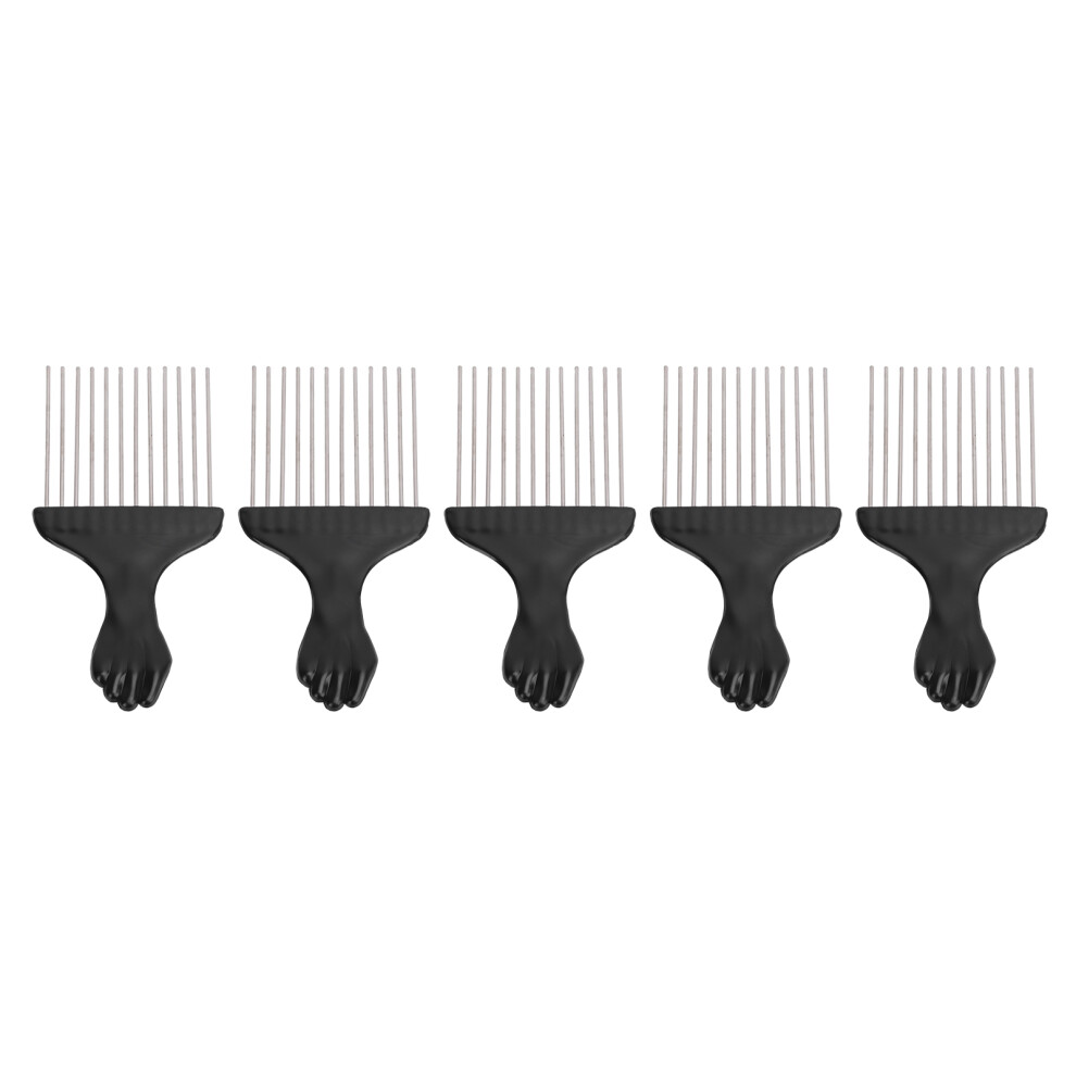 5pcs Black Stainless Steel Teeth Pick Comb Wide Tooth Hair Pick